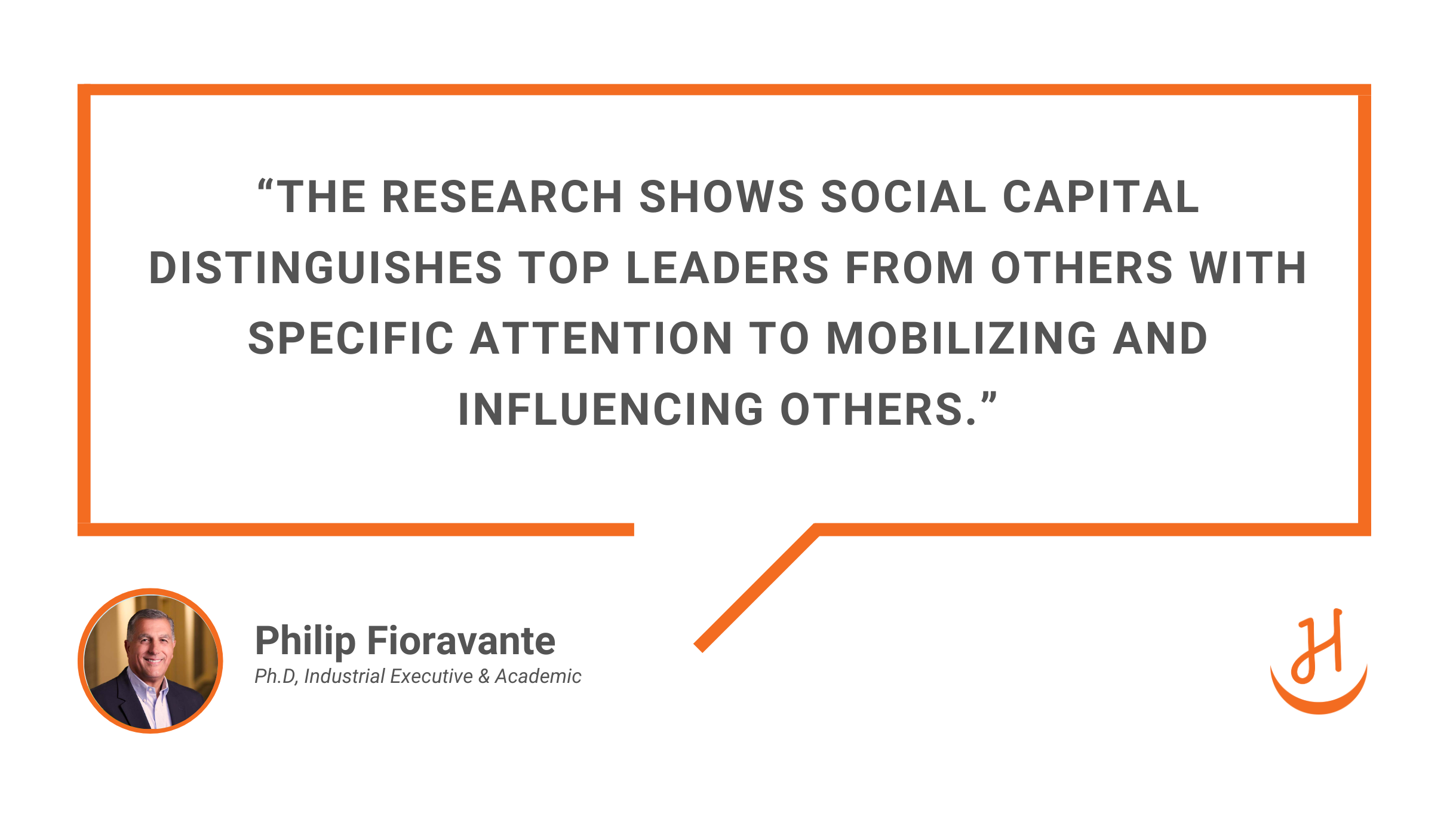 Quote by Philip F that reads, "The research shows social capital distinguishes top leaders from others with specific attention to mobilizing and influencing others"