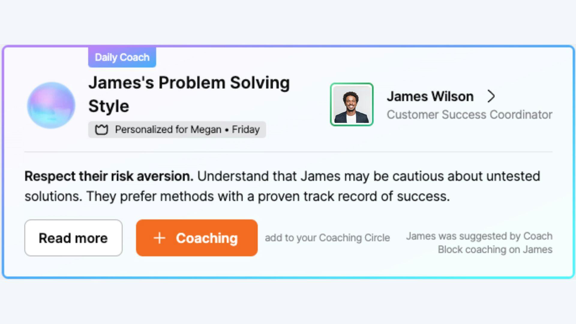 Image of daily coaching on the homepage of the Happy Platform where a user can easily add someone to their coaching circle with the click of a button
