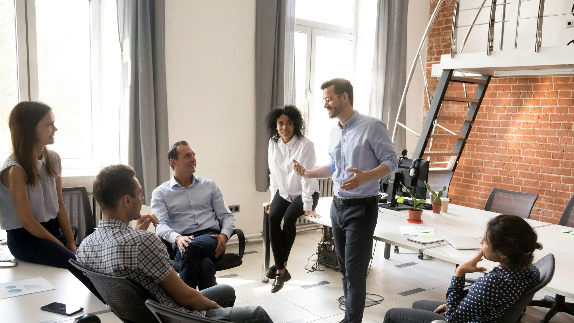 A team of coworkers collaborating in a meeting room.